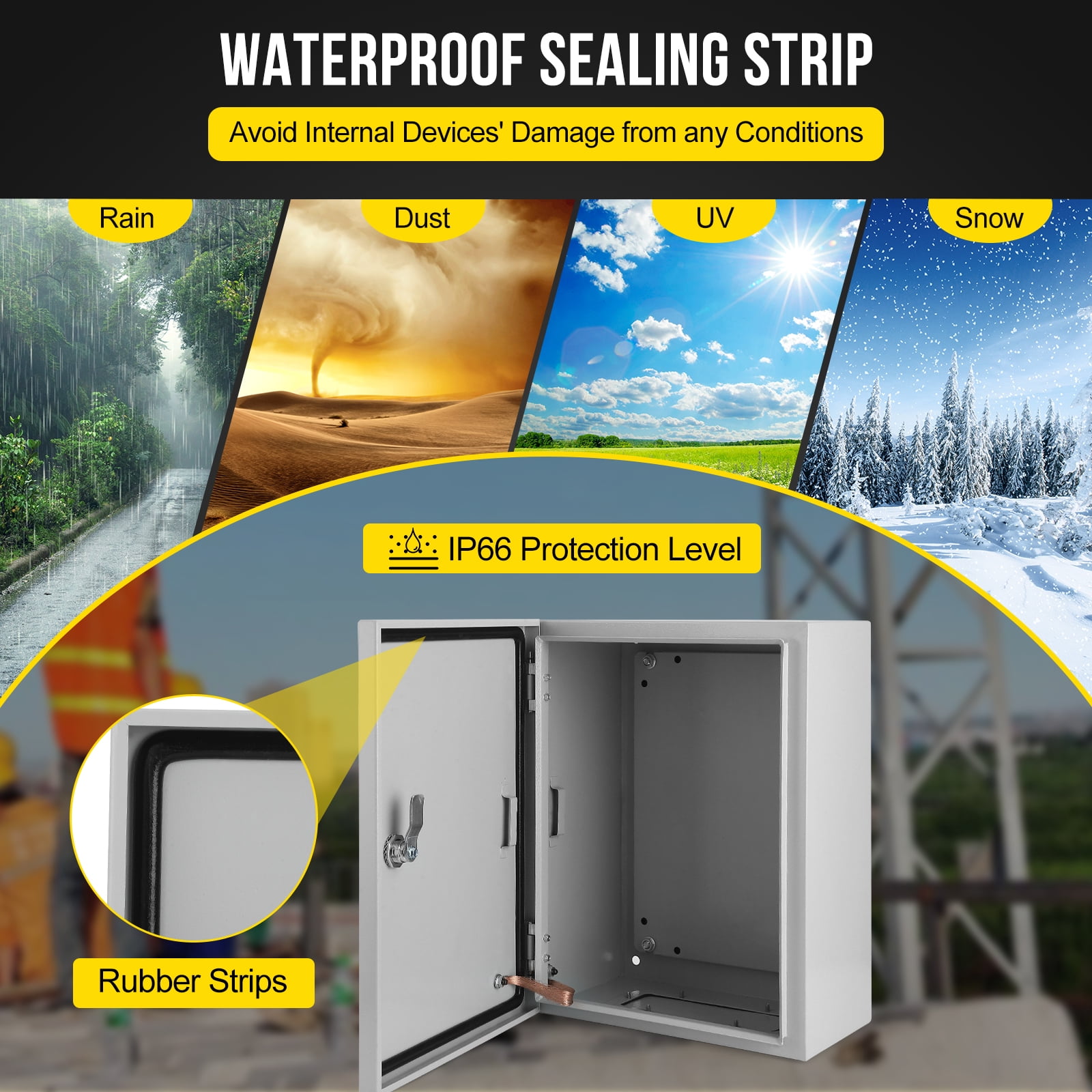 Junction Box, Steel Electrical Box, NEMA 4X Electrical Enclosure Box IP66 Waterproof & Dustproof, Universal Electrical Project Box with Lock & Mounting Plate