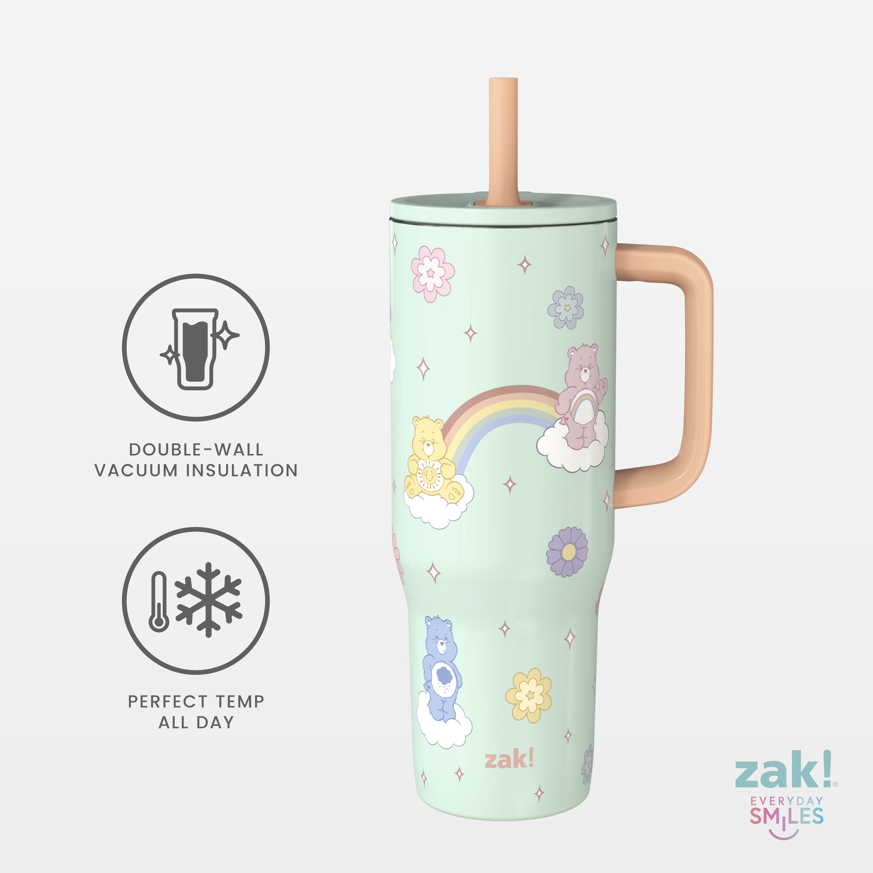 Zak Designs 30oz Care Bears Double Wall Stainless Steel Vaccuum Insulated Sutton Straw Tumbler