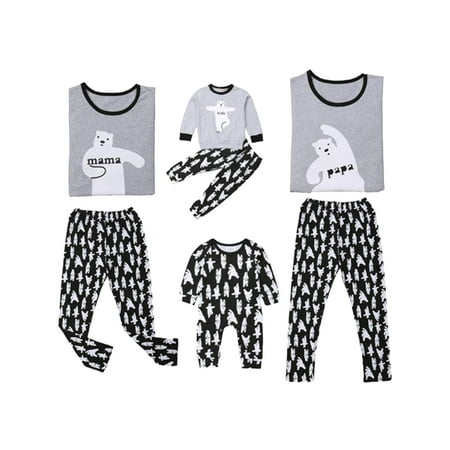 

AMILIEe Family Christmas Pajamas Set Bear Print Long Sleeve Nightwear Sleepsuit Loungewear