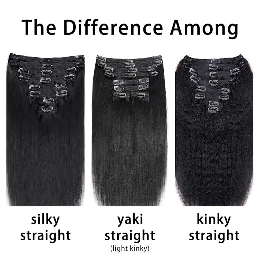Kinky Straight Clip in Hair Extensions 8Pcs Real Human Hair Clip in Extensions 12-26 Inches Double Weft Brazilian Remy Hair Extensions for Black Women