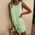 thumbnail image 5 of TEAJOPSUU Women's Ruffle Trim 2 Piece Outfit Lounge Sets Sleeveless Crew Neck Top Drawstring Ruffle Shorts 2PC Sets Relaxed Fit Casual Pajama Outfit Green, 5 of 9