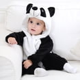 thumbnail image 4 of QEFJNO Newborn Infant Animals Panda Romper Baby Winter Flannel Playsuit Toddler Hoodie Romper Jumpsuit with Zipper, 4 of 10
