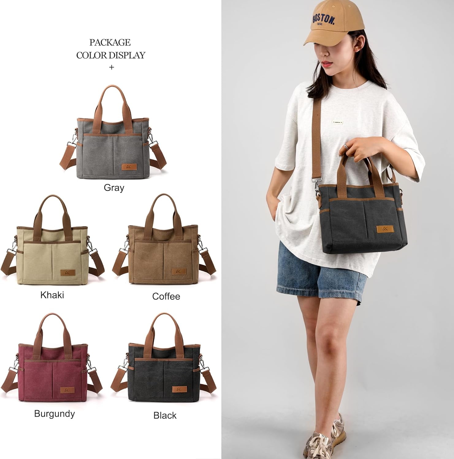 Crossbody Bags for Women Trendy Canvas Hobo Tote Top-handle Hand Bag Multi-pocket Casual Going Out Purse Satchel