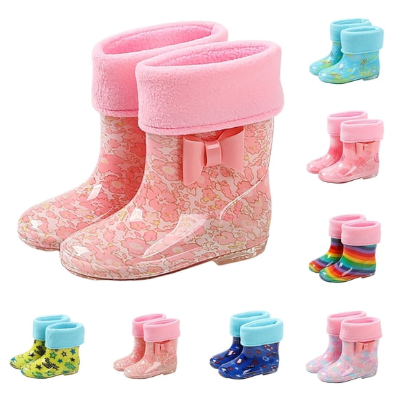 Shadoumai Kids Rain Boots For Girls Winter Boots With Fleece Warm Comfortable Rubber Booties Toddler Outdoor Play Shoes