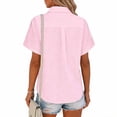 thumbnail image 6 of Women's Summer Flared Hem Short Sleeve Button-Up Shirt in Solid Color Flax Plaid, 6 of 6