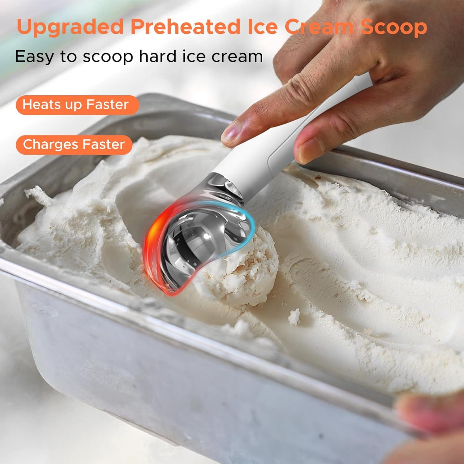 NEWEST Heated Ice Cream Scoop, Rechargeable Electric Ice Cream Scoop, Maximum Heating up to 158℉ for Hard Ice Cream (White)