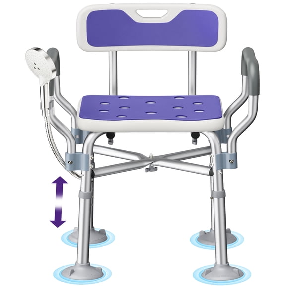 KEKOY Heavy Duty Shower Chair with Back and Arms, Extra Large Suction Cups, 550lbs Shower Chair for Inside Shower, FSA/HSA Adjustable Bath Chair for Elderly