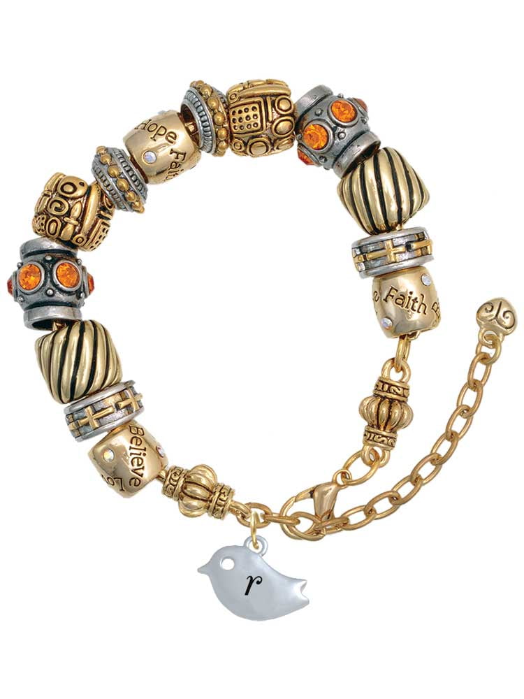 14k Gold Plated 3-Tone San Judas Cross Dangling Charms Bracelet with Extension 