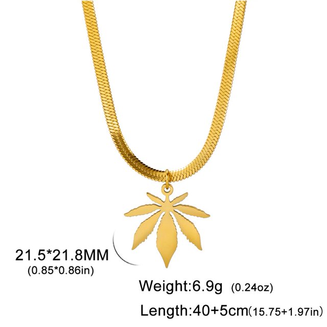 Skyrim New Maple Leaf Pendant Necklace for Women Girls Stainless Steel Gold Color Snake Chain Choker Jewelry Mother's Day Gift45-50 cm Gao Jinjia LED