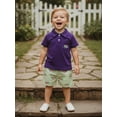 thumbnail image 6 of BemeyourBBs Toddler Baby Mardi Gras Outfits Spring Summer Clothes Infant 2 Pieces Outfit Facewear Embroidery Short Sleeve Tops with Plaid Shorts Cute Clothing Set, 6 of 9