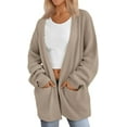 thumbnail image 4 of Women's Dark Blue Ribbed Knit Bolero Open-Front Cardigan - Long Sleeve Slim-Fit Wrinkle-Resistant with Pockets M, 4 of 16