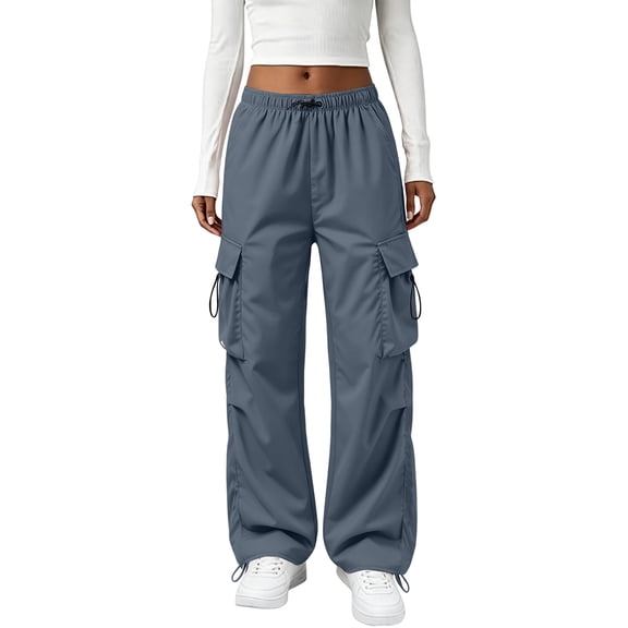 Cargo Pants Women Quick Dry Parachute Hiking Pants with Pockets Elastic Waist Lightweight Water Resistant Joggers Gray XL