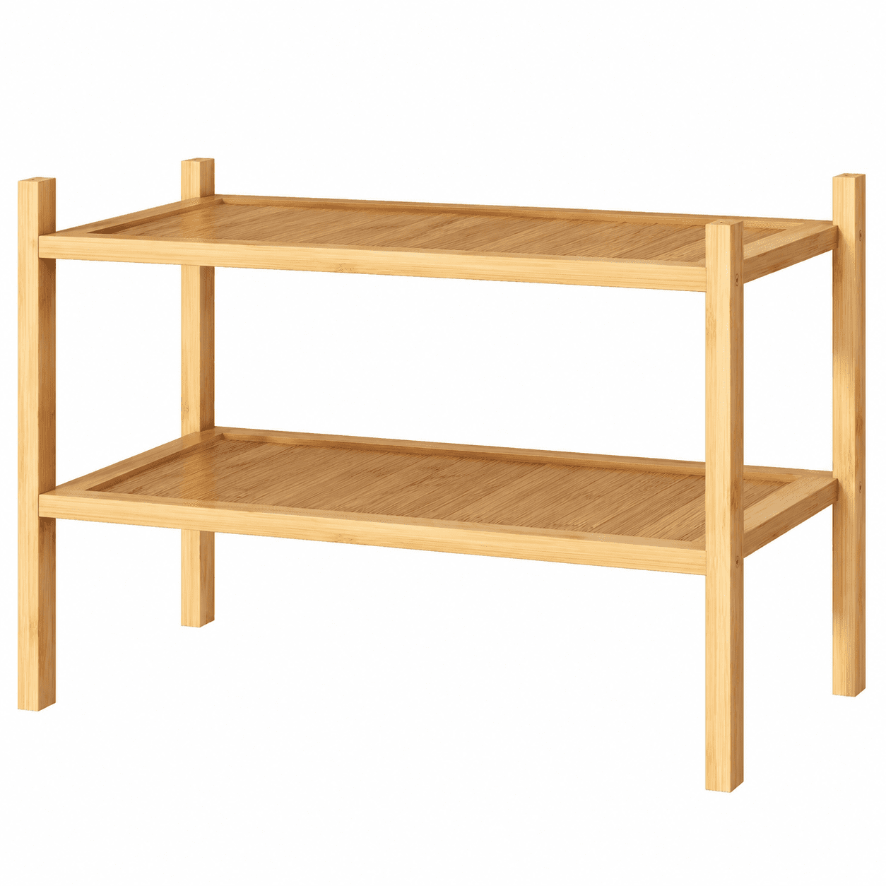 Small Shoe Rack  2-Tier Bamboo Wood Shoe Rack for Entryway  Stackable Shoe Organizer for Hallway Closet  Free Standing Shoe Racks for Indoor & Outdoor