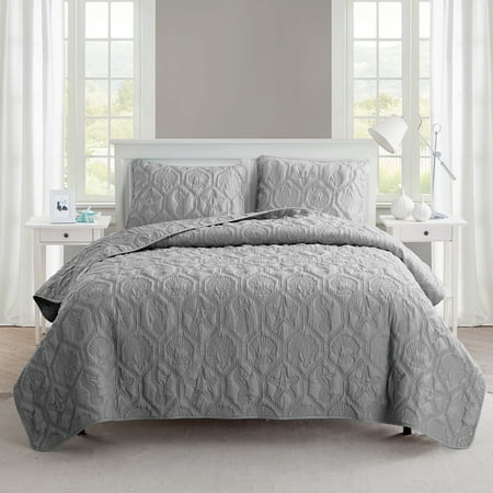 UPC 735732033278 product image for VCNY Home Shore Coastal 3-Piece Grey Textured Sealife Quilt Set  King  Adult  Un | upcitemdb.com