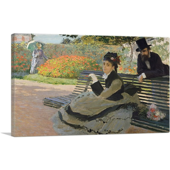 ARTCANVAS Camille Monet on a Bench Canvas Art Print by Claude Monet - Size: 26" x 18" (0.75" Deep)