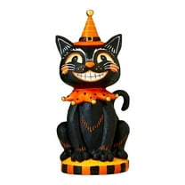 LAMIRO Vintage Halloween Black Cat Decor,9.8" Small Resin Halloween Figurines Table Decorations for Home,Indoor Tabletop Desk Mantel Decoration