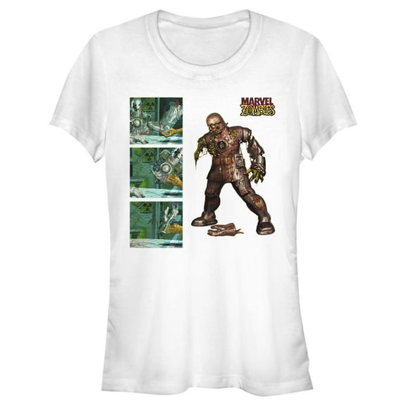 Junior's Marvel Zombies Iron Man Panels  Graphic Tee White Small