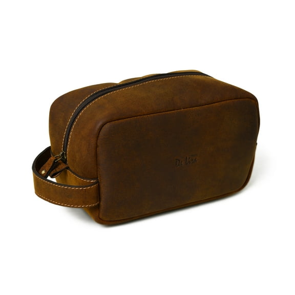 De Lira Genuine Leather Accessory Bag - For Cosmetics, Accessories, Shaving, Toiletries and Dopp Kit 9X5X5 inches
