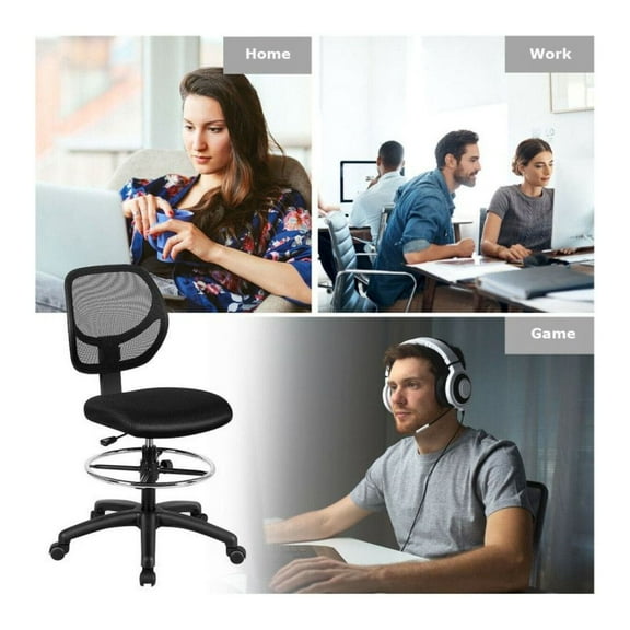 Adjustable Height Back Mesh Drafting Office Chair Black