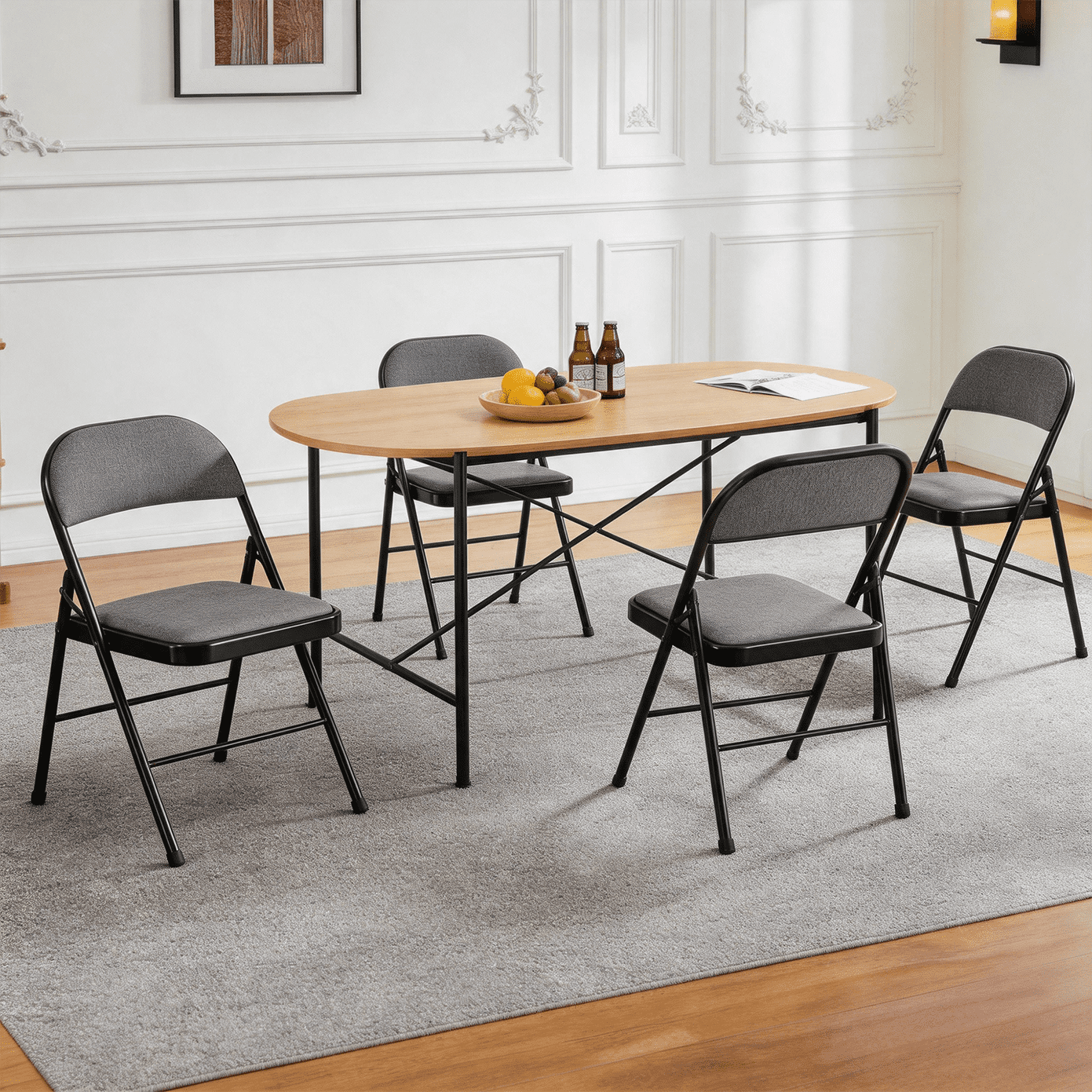 Leumius 4 Pack Folding Chairs with Padded Seats for Outdoor & Indoor,Metal Foldable Chairs with Durable Steel Frame for Events Office Wedding Party Picnic Kitchen Dining,Black Gray