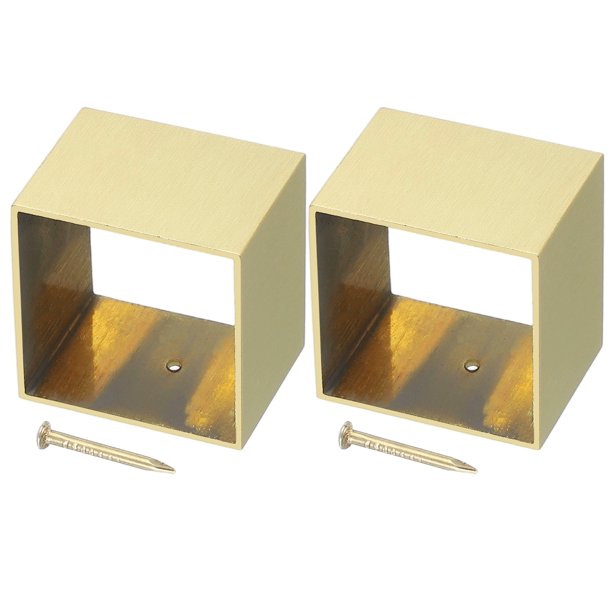 Uxcell 2 Pcs Cubierta de Pie de Muebles de Latón, 1.46 x 1.57 x 1.18 Pulgadas, Cubiertas de Patas de Muebles Cuadradas Doradas para Proteger el Suelo de Sillas, Mesas, Sofás, Camas