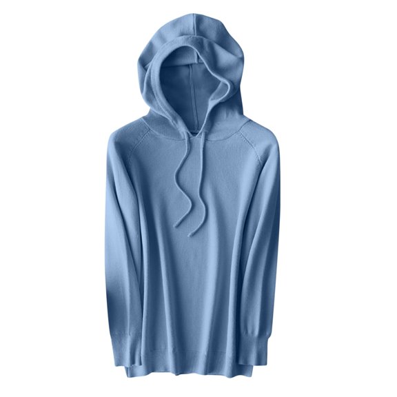 Mrat Women's Soft Hooded Sweater Drawstring Pullover Loose Fitting Sweater Stretch Tops Womens Zip up Hoodies Long Sleeve Oversized S-180 Blue M