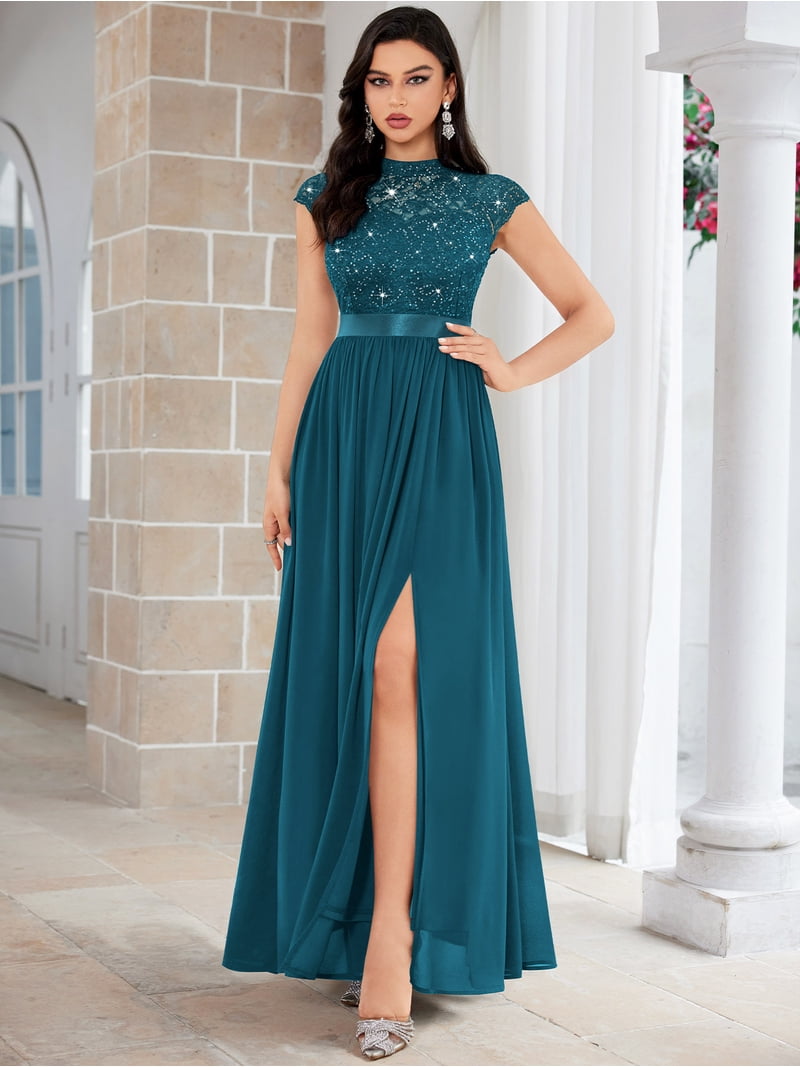 Miusol Women's Elegant Sequin Lace Contrast Chiffon Split Style Evening Party Maxi Dress - Walmart.com Miusol Women's Elegant Sequin Lace Contrast Chiffon Split Style Evening Party Maxi Dress - Walmart.com