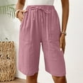 thumbnail image 5 of Jxximdong Cargo Shorts for Women, Knee Length High Waist Drawstring Casual Summer Pants Wide Leg, Pink Women's Casual Shorts, 5 of 8