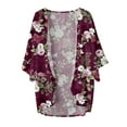 thumbnail image 4 of Women's Cardigan Floral Print Chiffon 3/4 Sleeve Open Front Lightweight Breathable Cover Up Casual Top for Summer Outfits, 4 of 4