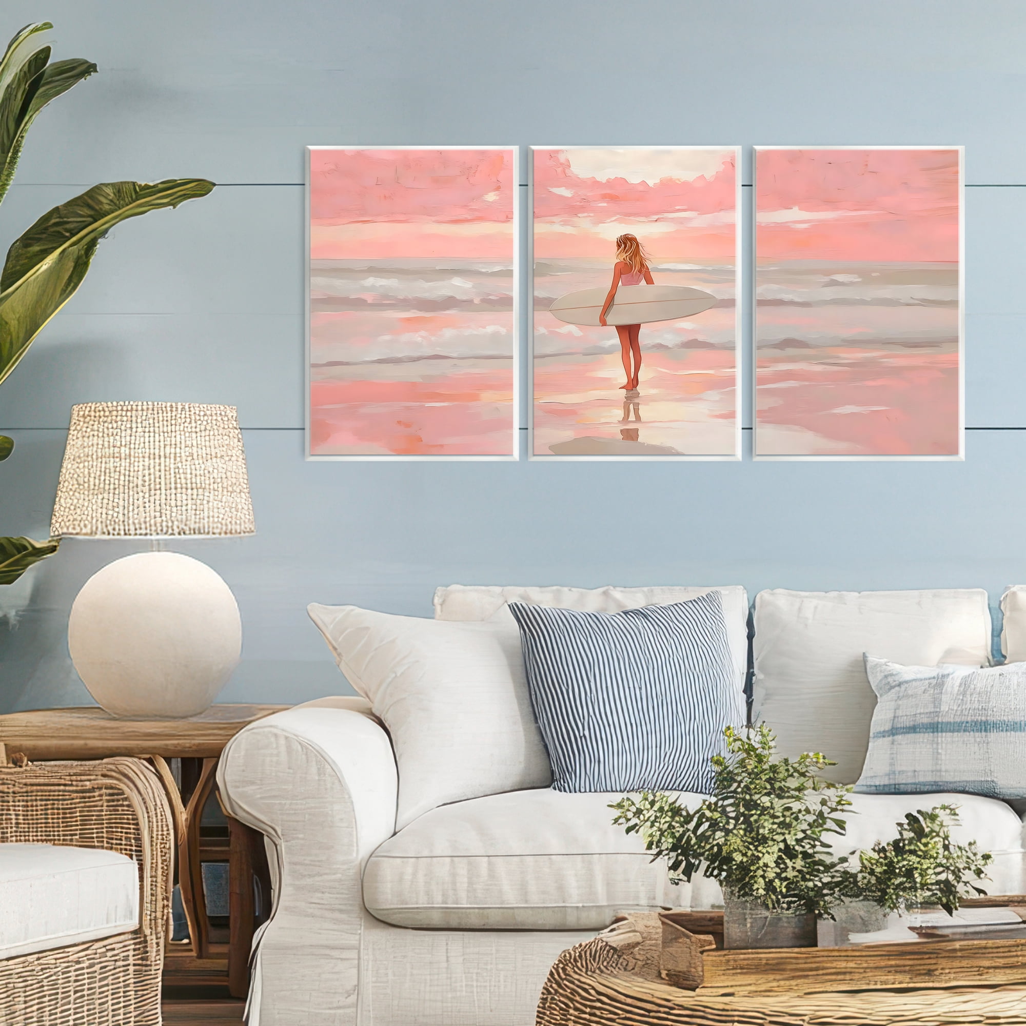 Stupell Industries Pink Sky Surfer Sunrise 3 Piece Wall Plaque Art Set, design by LSR Design Studio