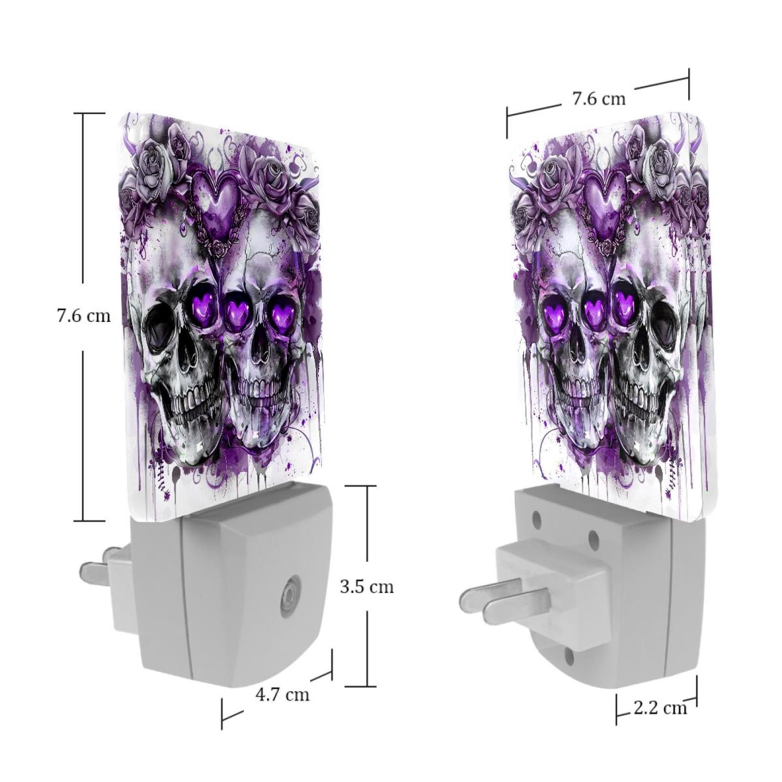 PhooArto Sugar Skull Purple Love Floral Plug in LED Night Light Auto Sensor Dusk to Dawn Decorative Night for Bedroom, Bathroom, Kitchen, Hallway, Stairs, Baby's Room, Energy Saving