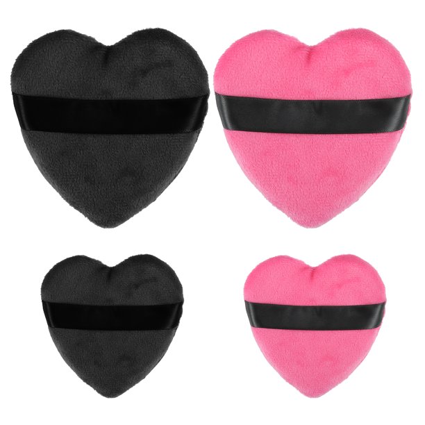 4 piezas de polvos sueltos Puff Face Soft Heart Shape Puff Blender Herramienta de maquillaje de belleza Short Plush Rose Red and Black