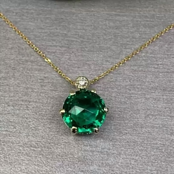 3Ct Round Cut Lab Created Green Emerald Women's Solitaire Pendant Chain 14k Yellow Gold Plated