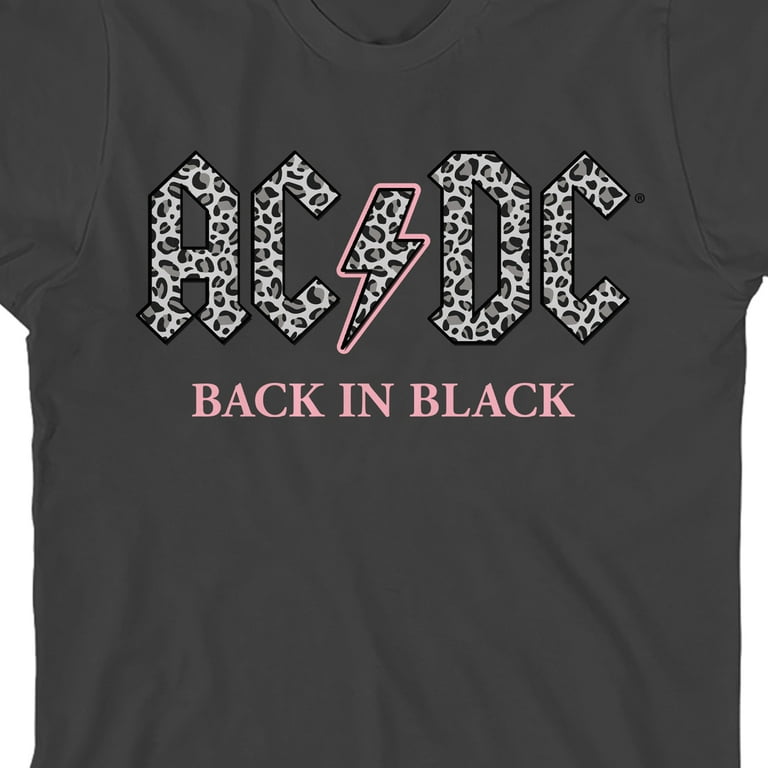AC/DC Back In Black Gray Leopard Print Logo Crew Neck Short