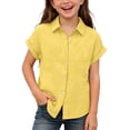 thumbnail image 2 of hotojiny Toddler Girls Button down Shirts Kids Short Sleeve Plain Boys Top Lightweight Collared Beach Travel Blouse for 3-14 Years, 2 of 7