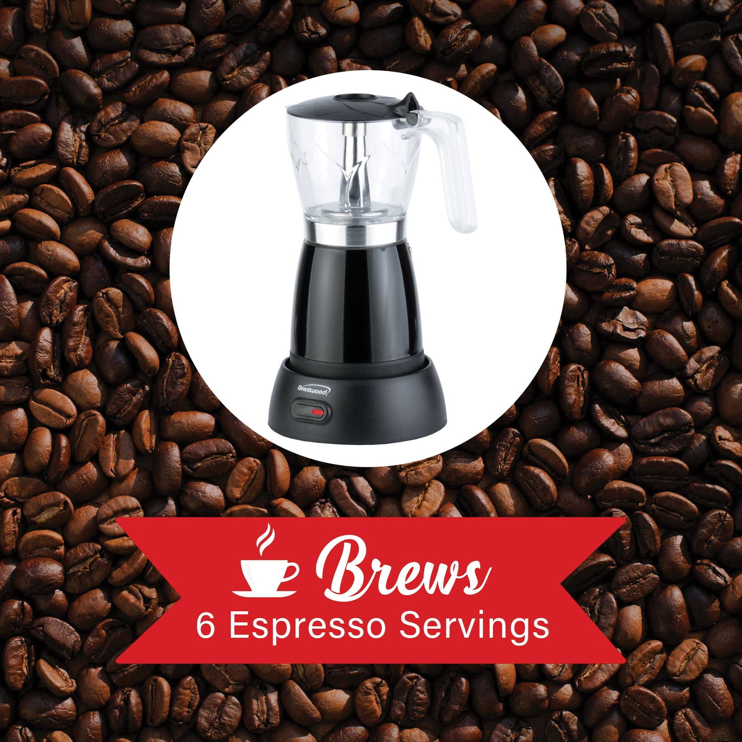 Brentwood 6-Cup Electric Moka Pot Espresso Machine, Black