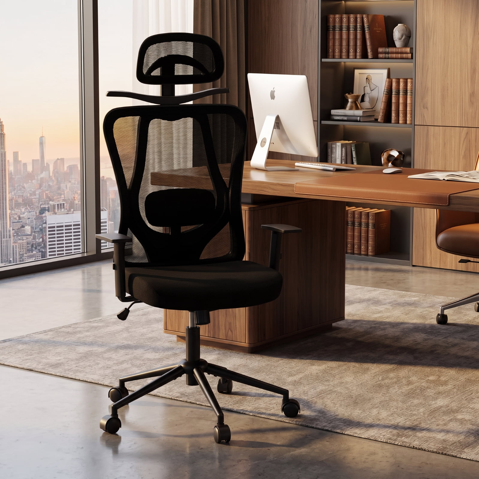 Furnibear Ergonomic Office Chair High Back Breathable Mesh Computer Chair with Adjustable 3D Headrest Lumbar Support and Recline, Black