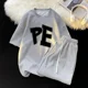 thumbnail image 4 of Conjunto de dos piezas deportivo de gran tamaño de estilo universitario japonés y coreano para hombre y niño, camiseta holgada informal de manga corta y pantalones cortos, 4 of 5