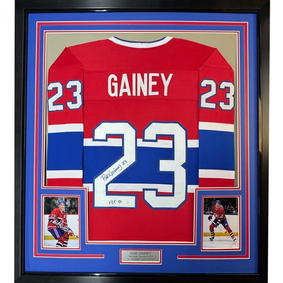 Framed Autographed/Signed Bob Gainey 35x39 HOF 1992 Montreal Red Hockey Jersey JSA COA