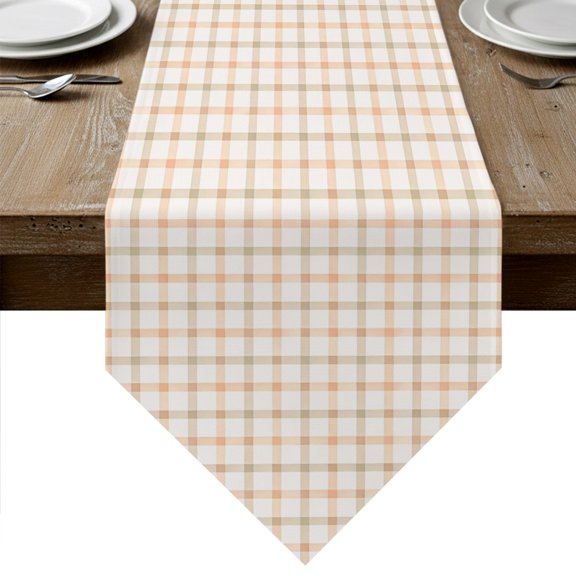 Orange Green Plaid Table Runner Linen Burlap Table Runner 48 Inches Long Modern Rustic Grid Checkered Dresser Scarves for Kitchen Island Coffee Dining Room Party Wedding Holiday Decoration 13"x48"