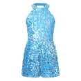thumbnail image 5 of Yartina Little Kids Big Girls Sequins Halter Neck Romper Leotard Backless Pageant Birthday Ball Prom Light Blue 6, 5 of 7