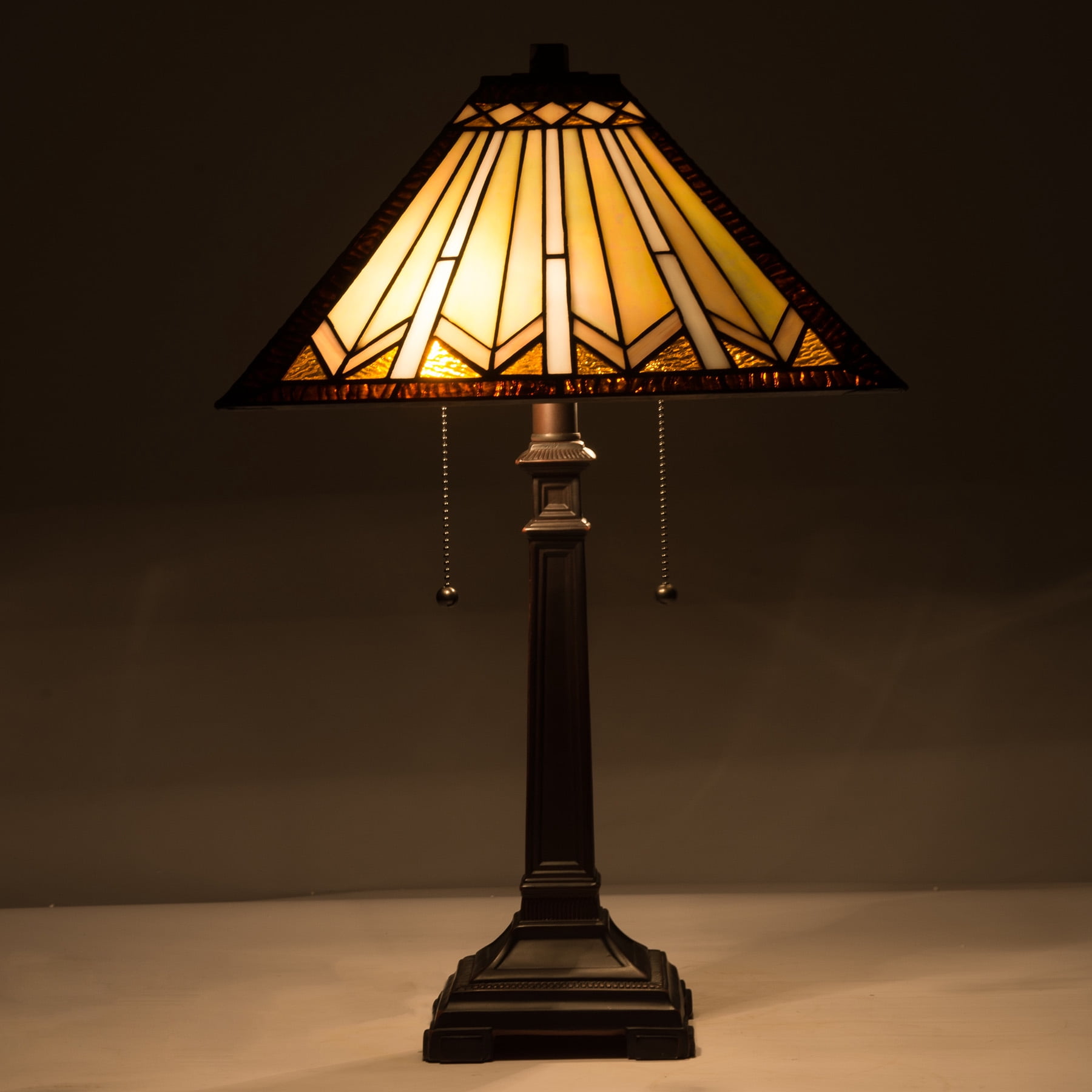 2-Light Tiffany-Style Table Lamp Art Glass Geometry Shape Desk Lamp