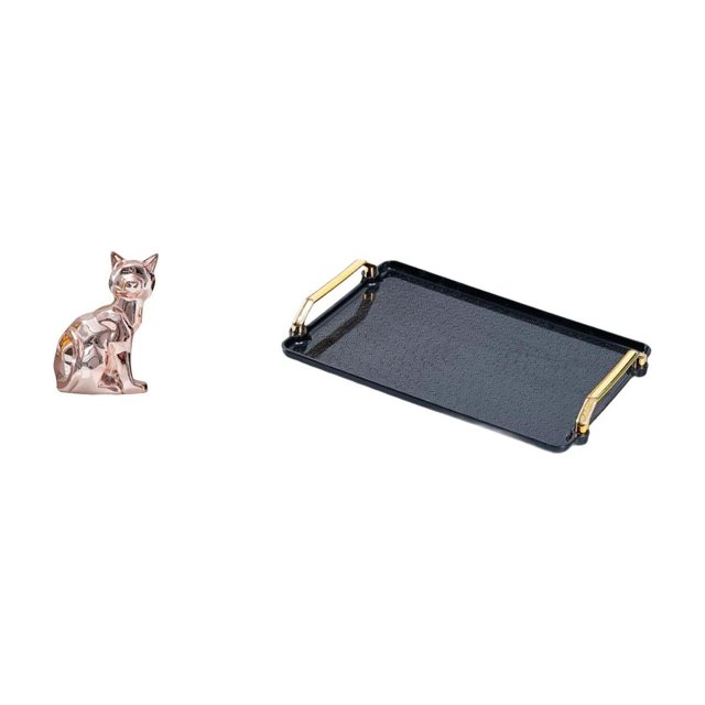 Figura de gato de escritorio, bandeja de servir, plato multiusos de cerámica, adorno para estante con asas huecas, ideal para regalar, decoración de o