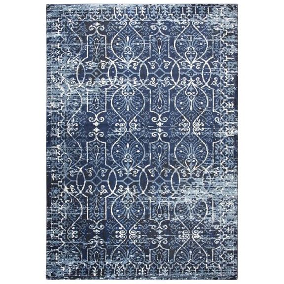 Alora Decor Swagger 3'3" x 5'3" Scroll Work Dk Blue/Lt. Blue/Ivory/Black Rug