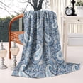 thumbnail image 4 of Blue Pioneer Flower and Paisley Pattern (3) Blanket,Comfortable Soft Flannel Throw Blanket,All Season,Warm Lightweight Blankets for Sofa Bed Couch Living Room Chair,50"x60", 4 of 4