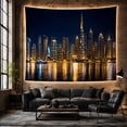 thumbnail image 6 of Modern Skyscraper Cityscape with Shimmering Water Reflections, Dramatic Digital Art for City Lovers, Vibrant Urban Wall Decor, Housewarming Gift Tapestry Wall Hanging for Bedroom and Living Room, 6 of 7