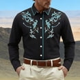 thumbnail image 2 of Telankuip Western Cowboy Print Shirts for Men Long Sleeve Lapel Retro Embroidered Country Top Soft Comfortable Slim Fit Button down Shirt Casual Work 5-Black XL, 2 of 4