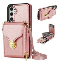 Nalacover Wallet Case for Samsung Galaxy A54 5G,with Removable Adjustable Shoulder Strap,PU Leather Back Zipper Pocket Card Holder Stand Purse Shockproof Phone Case for Women Men,Rosegold