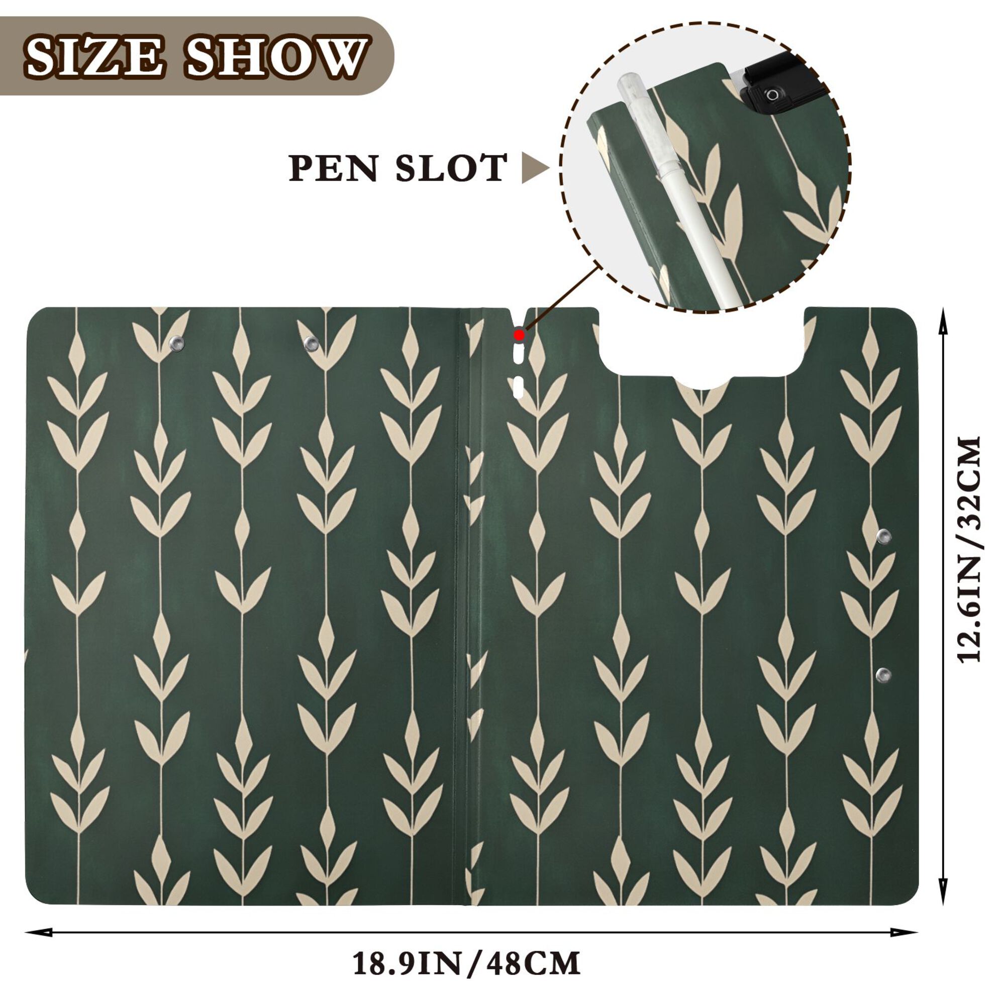 FORMRS A4 Clipboard Folder with Pen Holder Horizontal Foldable School Office Binder, Green Plants