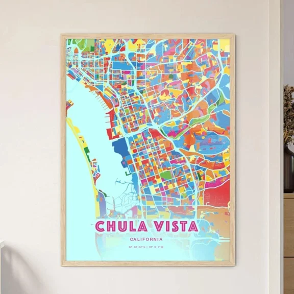 Kna Prints - Poster Chula Vista California Crazy Colorful Art Map Customizable Poster Print Unique, UNFRAMED-8x12